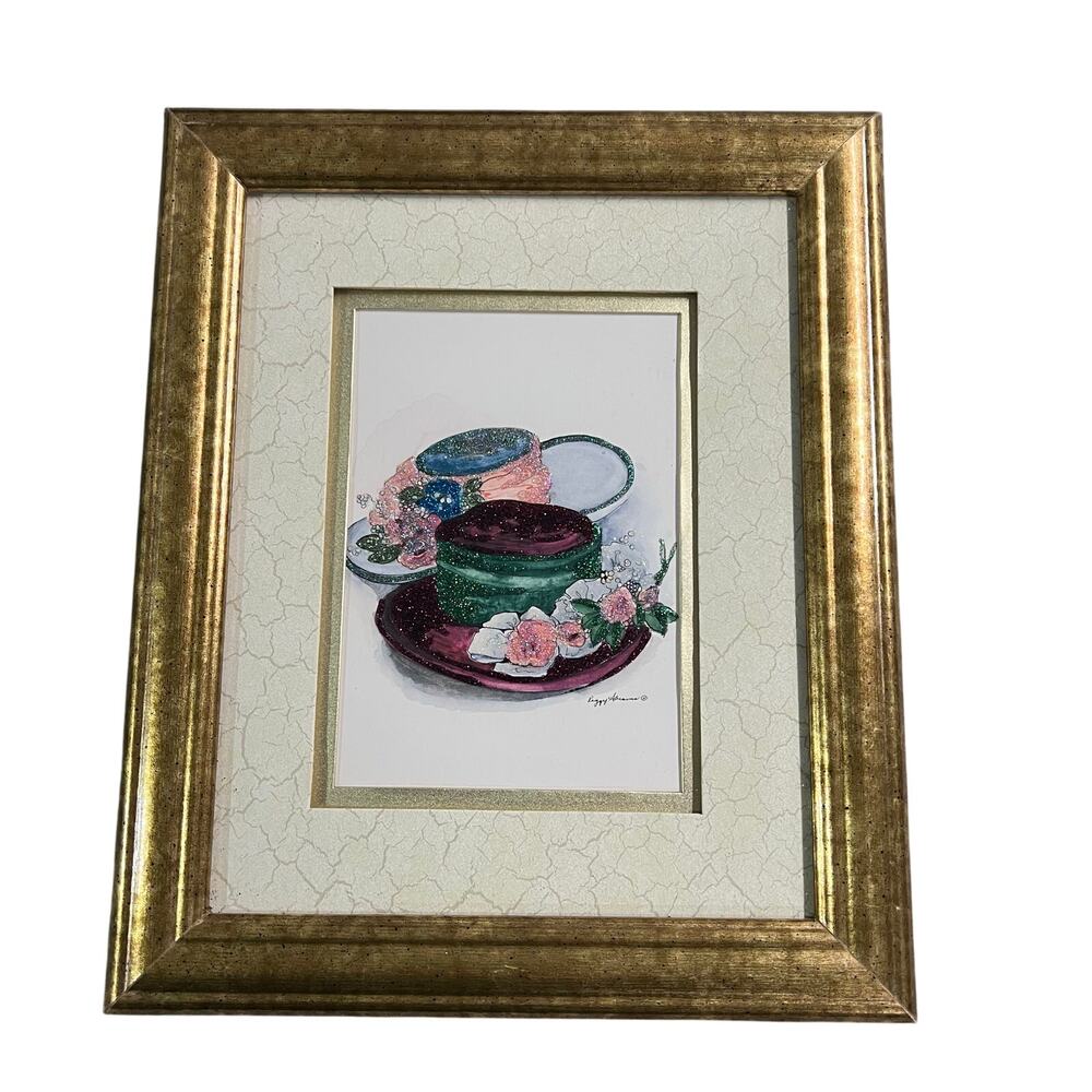 PEGGY ABRAMS Signed Gold Framed 9.5x 11  Hat Design Print